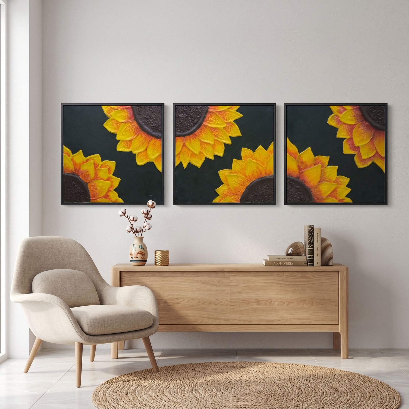 Petals in Trio – Hand Textured Sunflower Wall Art
